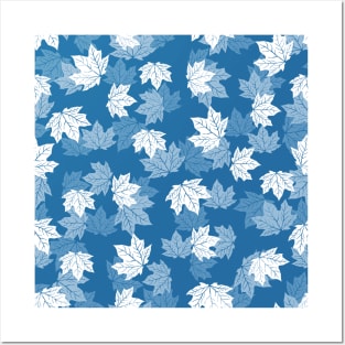 Leaf maple on deep water ice cold Posters and Art